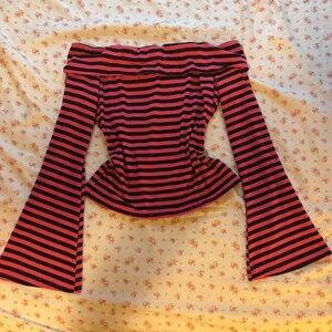 Fold over striped long sleeve top